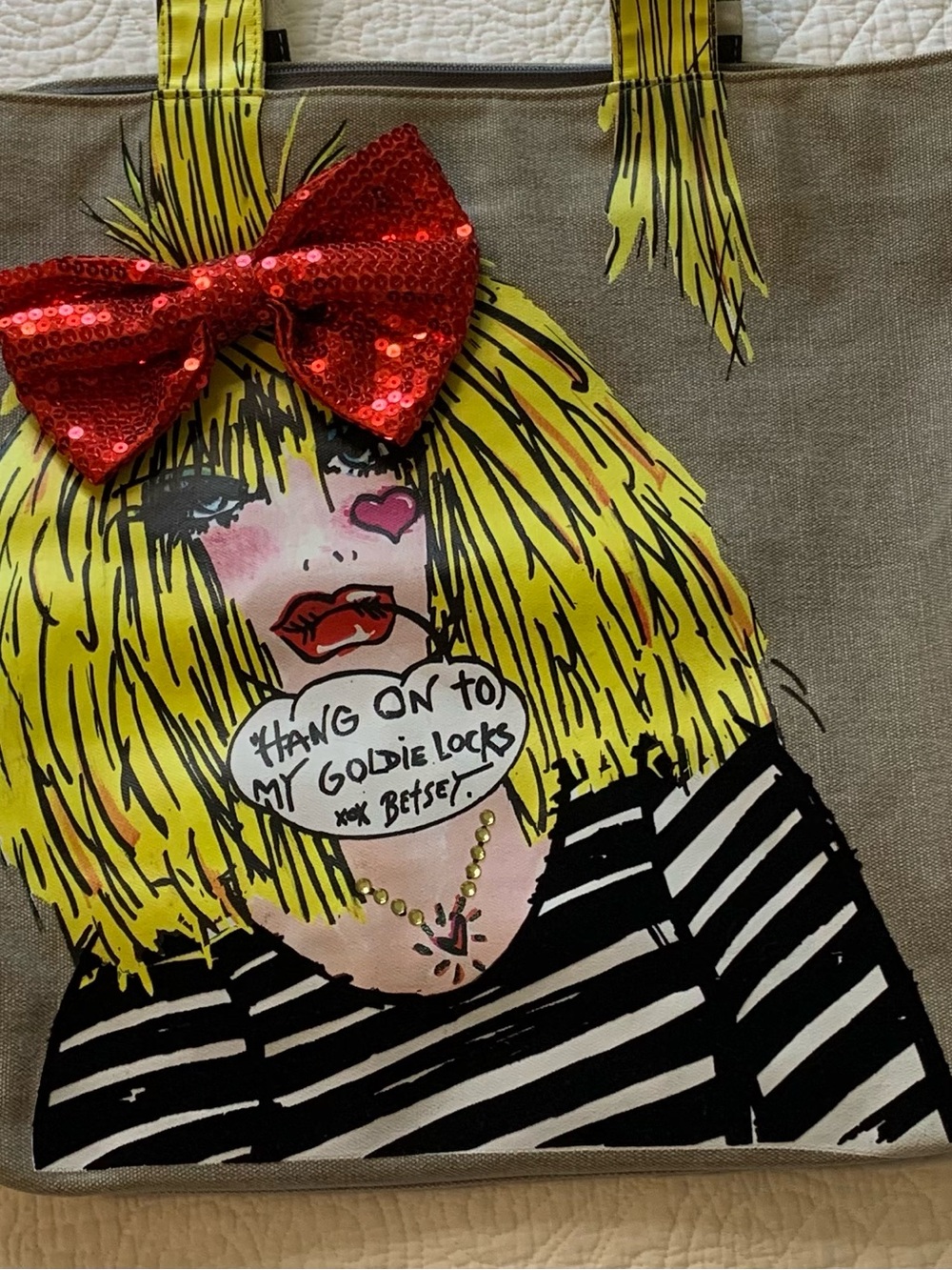 RARE Betsey Johnson “Goldilock” Canvas Tote with Sequin Bow